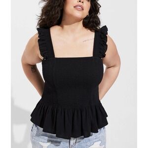 Torrid Black Tank Top Stretch Ruffles Crinkle Smocked Peplum Plus Size 3 NEW Tag